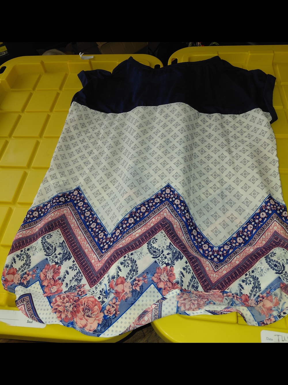Rewind Navy, Pink and White Floral Border Top
